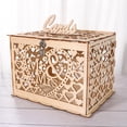thumbnail image 1 of HEANUJJ Simple Khaki Wood Wedding Name Holder Box with Hollow Pattern and Lock, 1 of 6