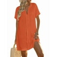 thumbnail image 2 of Women's V Neck Short Sleeve Swimsuit Cover Up for Summer Beach Orange Red M, 2 of 7