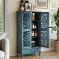 thumbnail image 5 of Atumcto 55" Tall Storage Cabinet with 2 Doors & Drawer, Vintage Carved Wood Accent Cabinet with Solid Wood Legs, Stylish Storage Solution for Living Room, Entryway, Dining Room, Antique Blue, 5 of 13