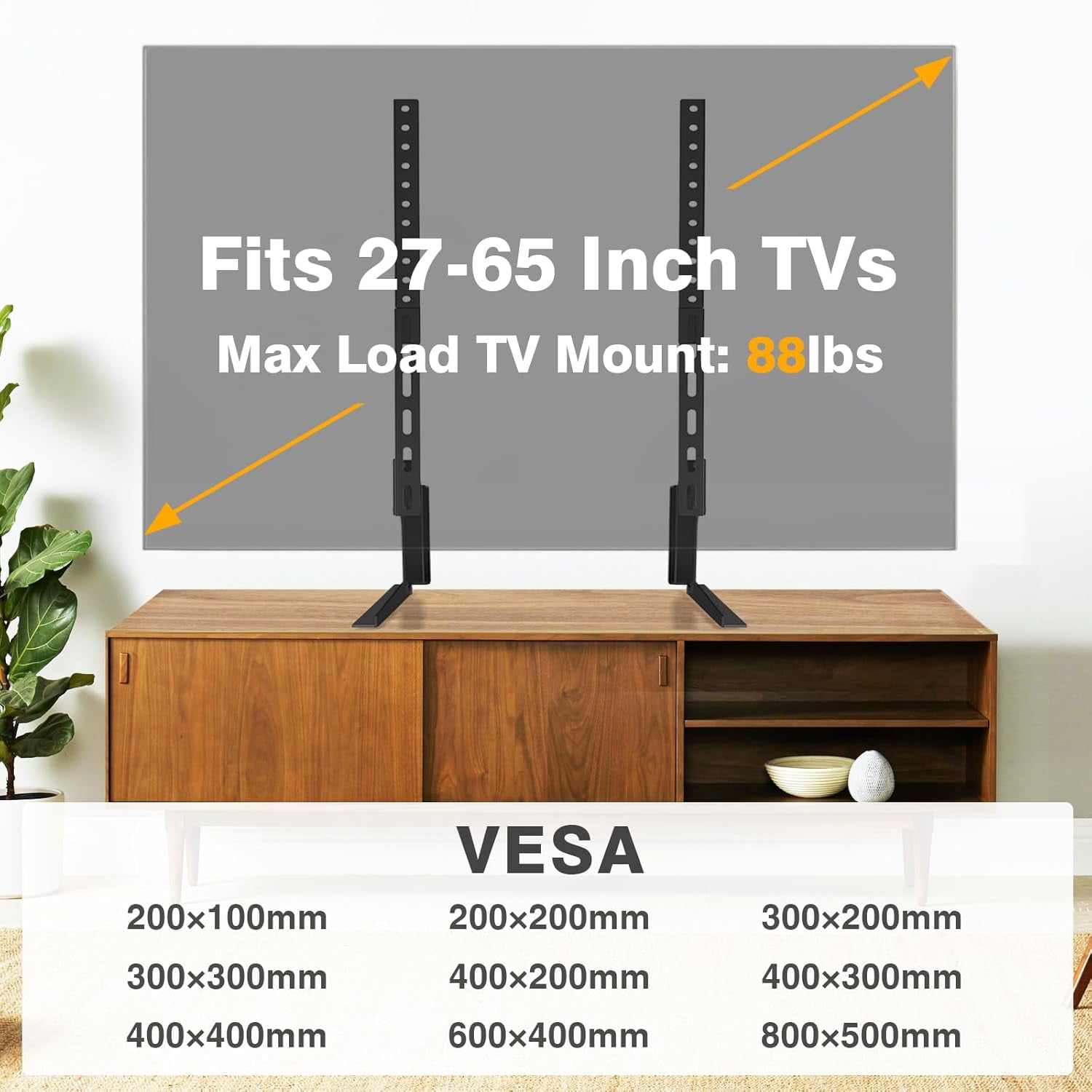 Universal Table Top TV Stand Mount for 27 30 32 37 40 43 47 50 55 60 65 Inch LCD LED Flat/Curved Screen TVs, Height Adjustable TV Legs, Strong TV Base Holds up to 88 lbs, Max VESA 800x500mm