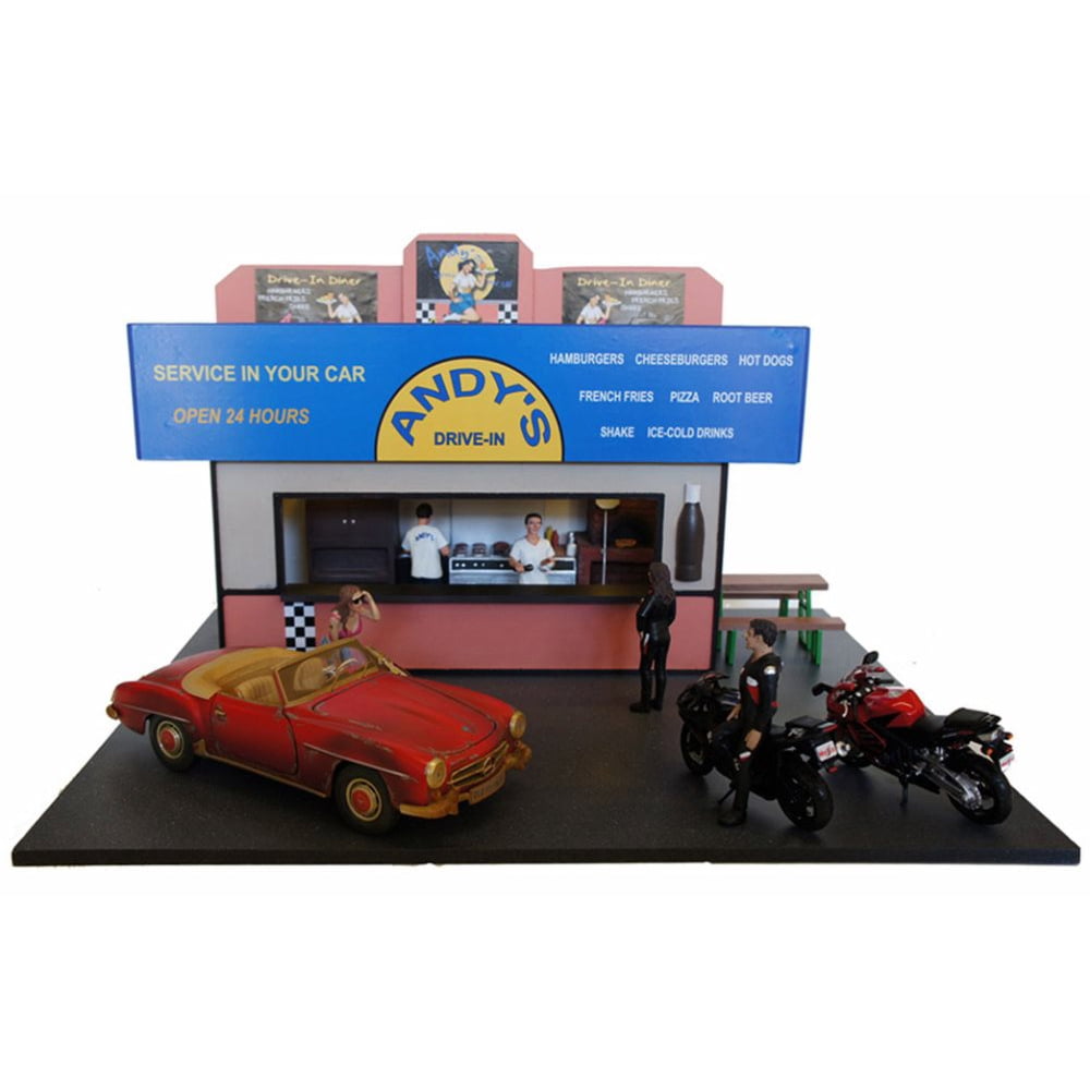 Burger Stand Diorama w/ Two Chef Figures, American Diorama Buildings 77738 1/18 scale