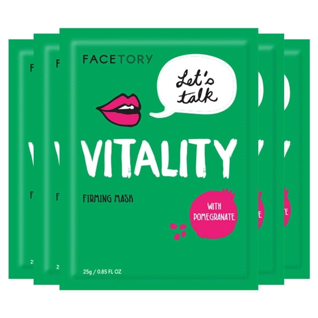 FACETORY K Beauty Face Mask Cuidado de la piel - LET'S TALK VITALITY FIRMING Sheet Mask con granada y manteca de karité | Mascarilla reafirmante con antioxidantes que rellena e hidrata (paquete de 5)