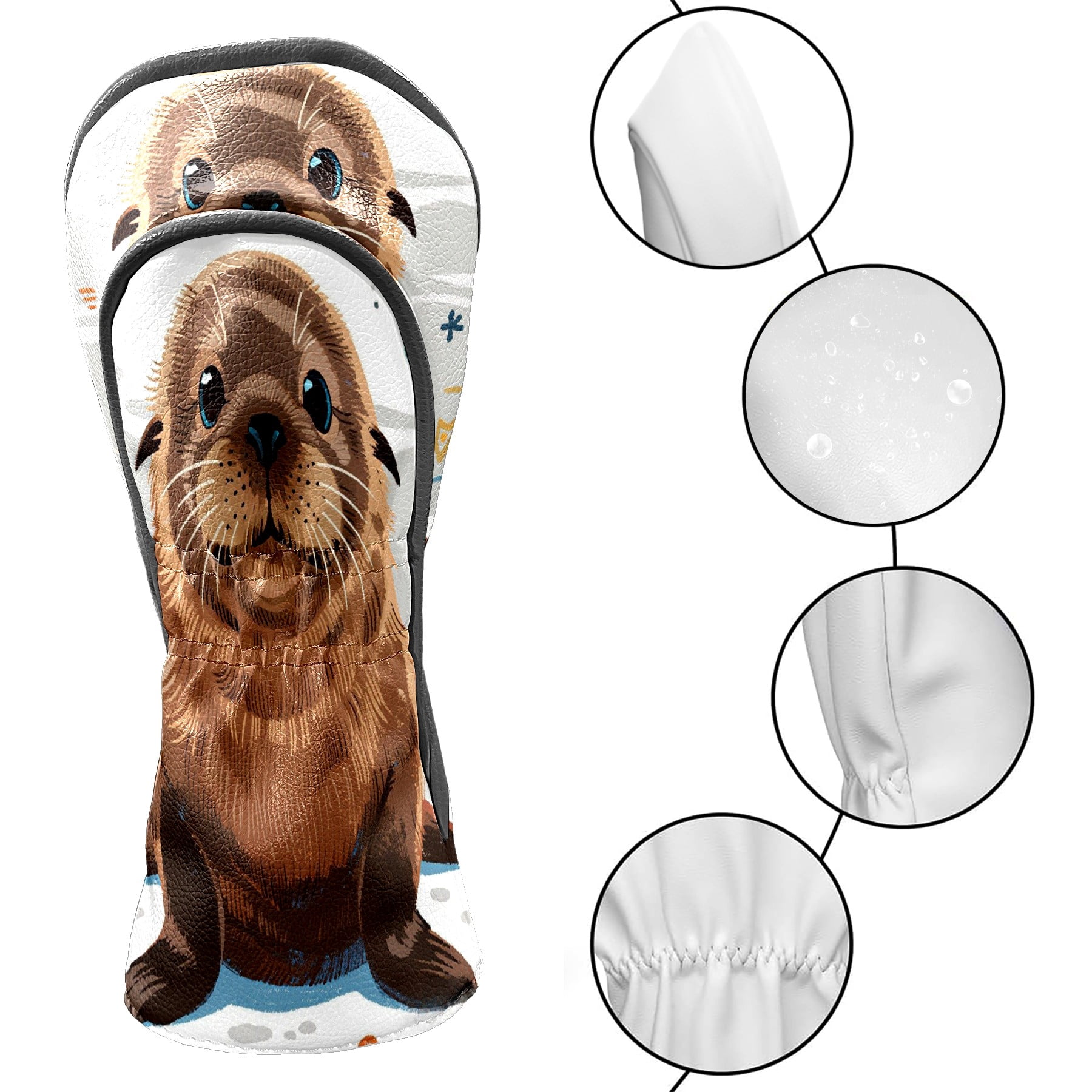 Golf Club Head Cover Waterproof Leather Golf Accessories HeadCovers Set Driver Headcover for Women Men Sea Lion