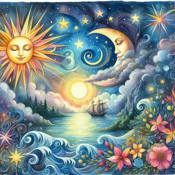 Adults DIY 5D Diamond Painting Set "Sun and Moon Face" - Suitable for Beginners, Diamond Painting Gem Art Painting, Good for Home Wall Decoration Gift,12X16 inch