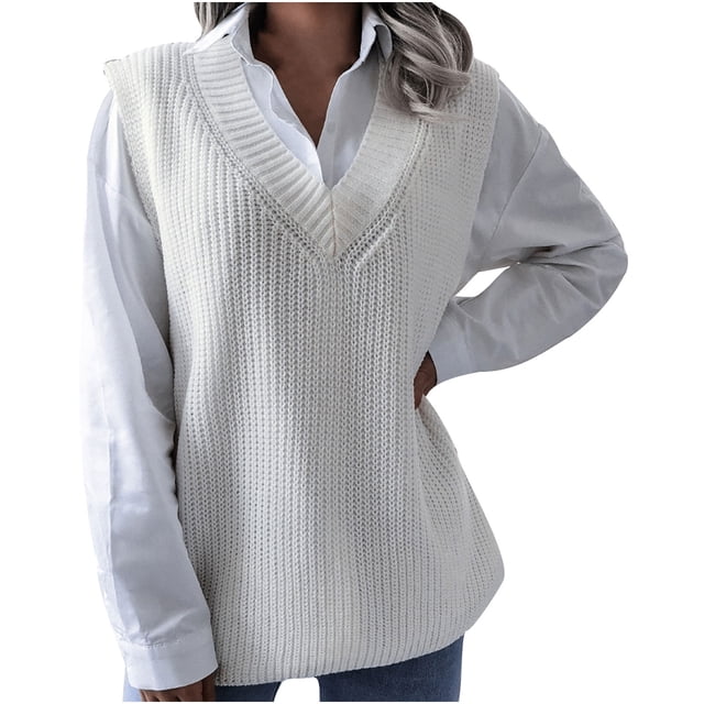WREESH Gilet Sans Manches en Tricot Ajouré à Col en V Décontracté pour Femmes