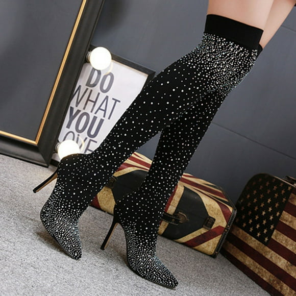 LSLJS Women's High-Heels Over-the-Knee Boots, Women's Over-the-knee Pointed Boots,11CM Stilettos Heels With Stretch Boots, Women's Knee-High Boots