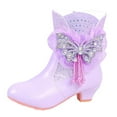 thumbnail image 2 of LYHao Elegant Girls Boots With Winter Mid Calf Style High Heel Lace Closure Warm Winter Footwear For Girls ,Girls Boots Sizes 11.5 Purple(5-5.5 Years), 2 of 6