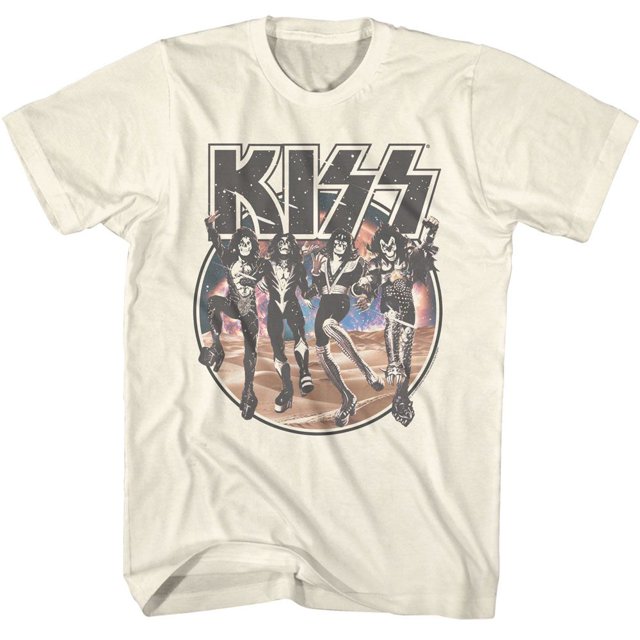 Kiss Space Circle With Skeleton Band Natural Adult T-Shirt 2Xl