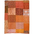 thumbnail image 2 of Vinsan Home Indian Handmade Kantha Quilted Vintage Kantha Silk Quilt Boho Indian Patchwork Coverlet Throw Bedspread Blanket Bedcover Bedding Home Decorative Gudri Orange Color Queen Size 90" x 108", 2 of 5