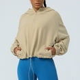 thumbnail image 2 of AherBiu Chandails à Capuchon pour Femmes, Demi-Glissière, Chandail à Enfiler à Cordon, Hauts de Sport Courts avec Poches, 2 of 7