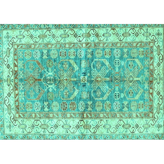 Ahgly Company Indoor Rectangle Oriental Turquoise Blue Traditional Area Rugs, 4' x 6'