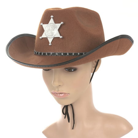Halloween Brown Sheriff Cowboy Hat Felt with  Star Badge Cosplay Costumes Party