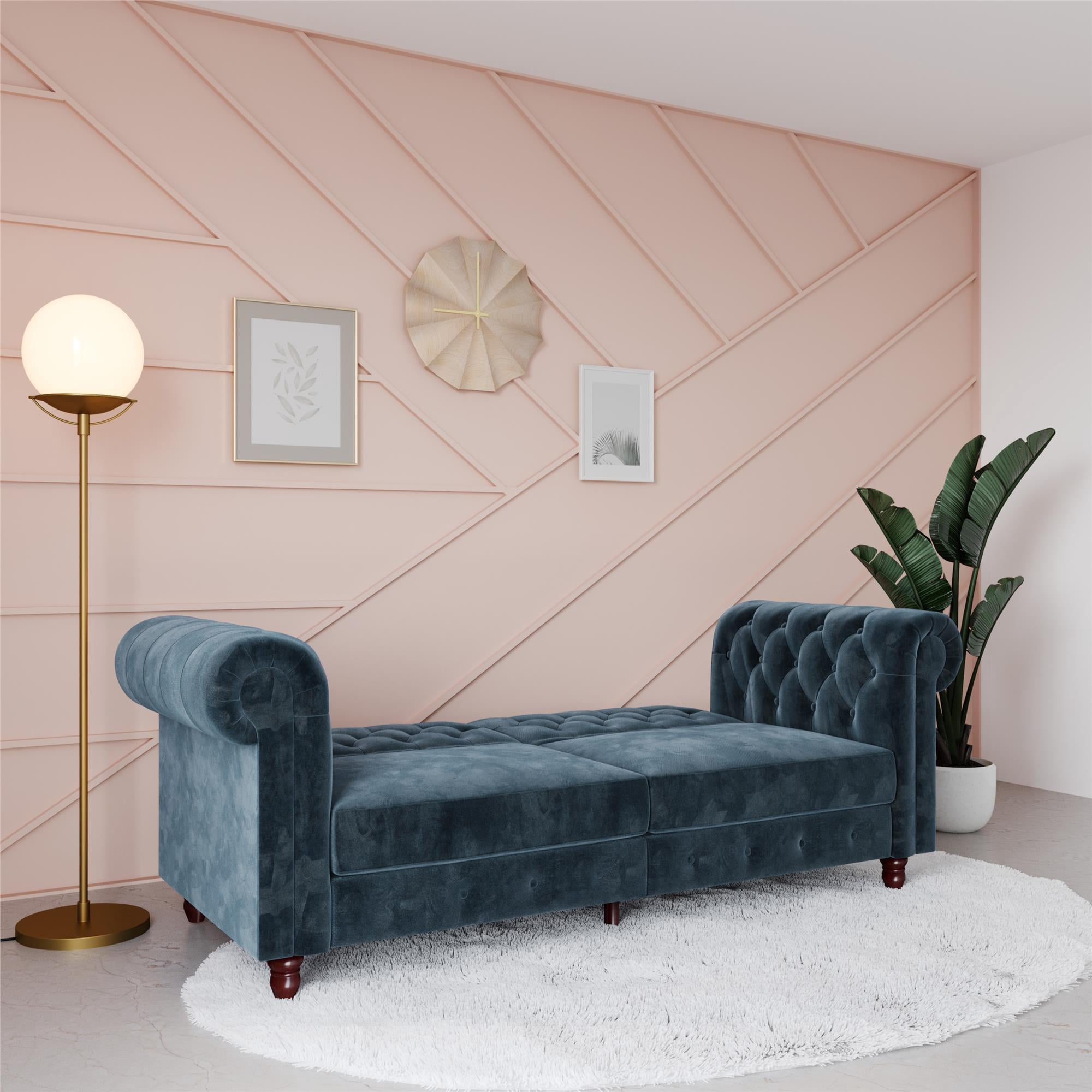 DHP Felix Chesterfield Coil Sofa Futon, Blue Velvet