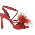 thumbnail image 6 of Sam Edelman Layton Red Mahogany Ankle Strap Spool Heeled Feather Detailed Sandals (Red Mahogany, 9.5), 6 of 6
