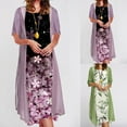 thumbnail image 1 of CEHVOM Ensemble Robe Deux Pièces pour Femme avec Cardigan, Ensembles de Robes Élégantes pour Femme Tenue de Bureau Décontractée Col Rond Imprimé Floral Robes d'Été Fluides pour Femme 2024, 1 of 5