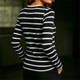 thumbnail image 4 of hoksml Women Contrast Trim V Neck Long Sleeve Striped T-Shirt Slim Stretch Casual Top for Office Daily All Season, 4 of 5