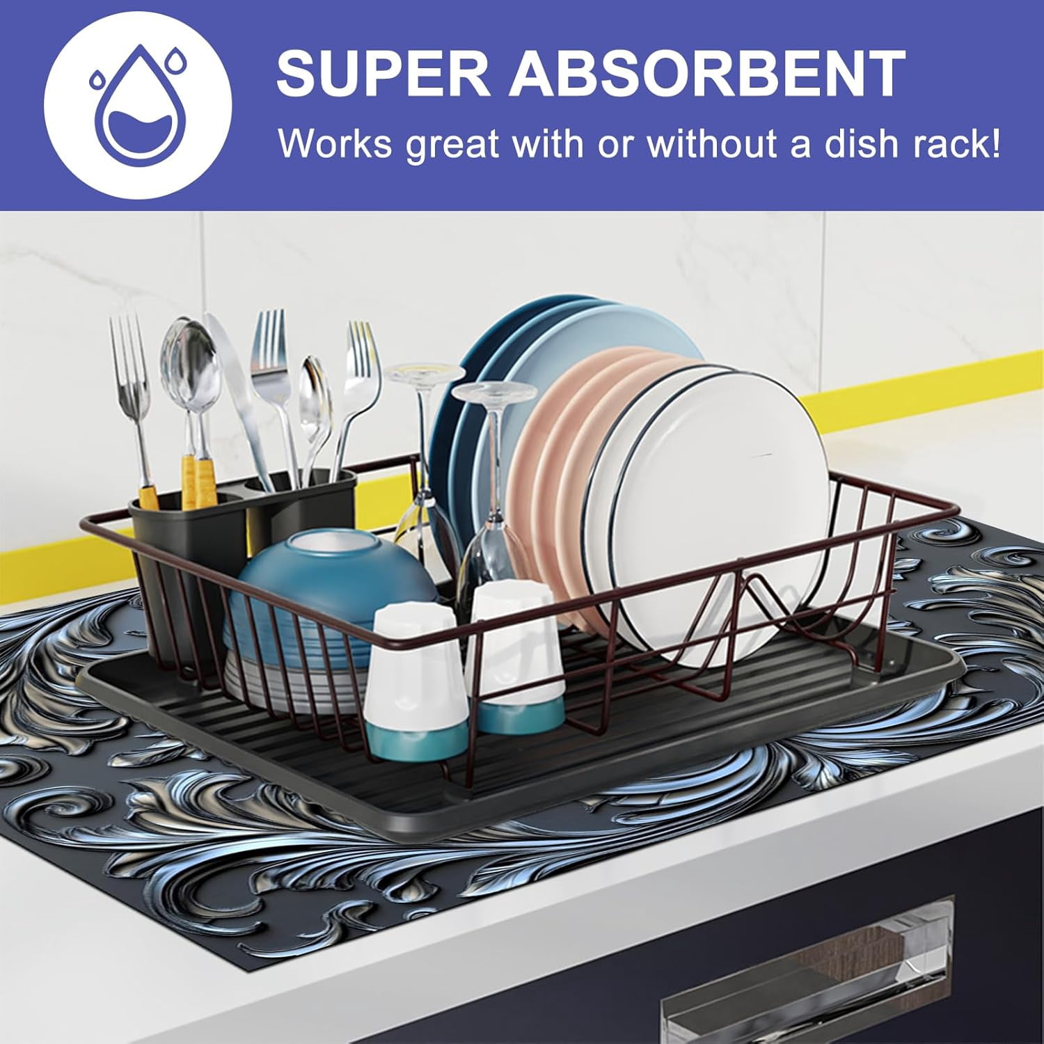 Stove Top Cover for Electric 28x20 Inch Silicone Diatomaceous Stove Mat for Glass Top Earth Pad with Embossed Baroque Floral Pattern for Countertop Coffee Maker Dish Drying Area