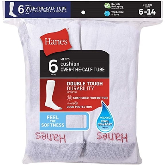 Hanes Classic Cushion Over-The-Calf Tube Socks (6-Pack) Shoe Size 6-14