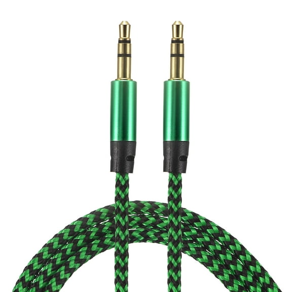 Aux Cable 3.5mm Male to Male Nylon Braided 3Ft 3 Pole Hi-Fi Stereo Sound Auxiliary Cord Green