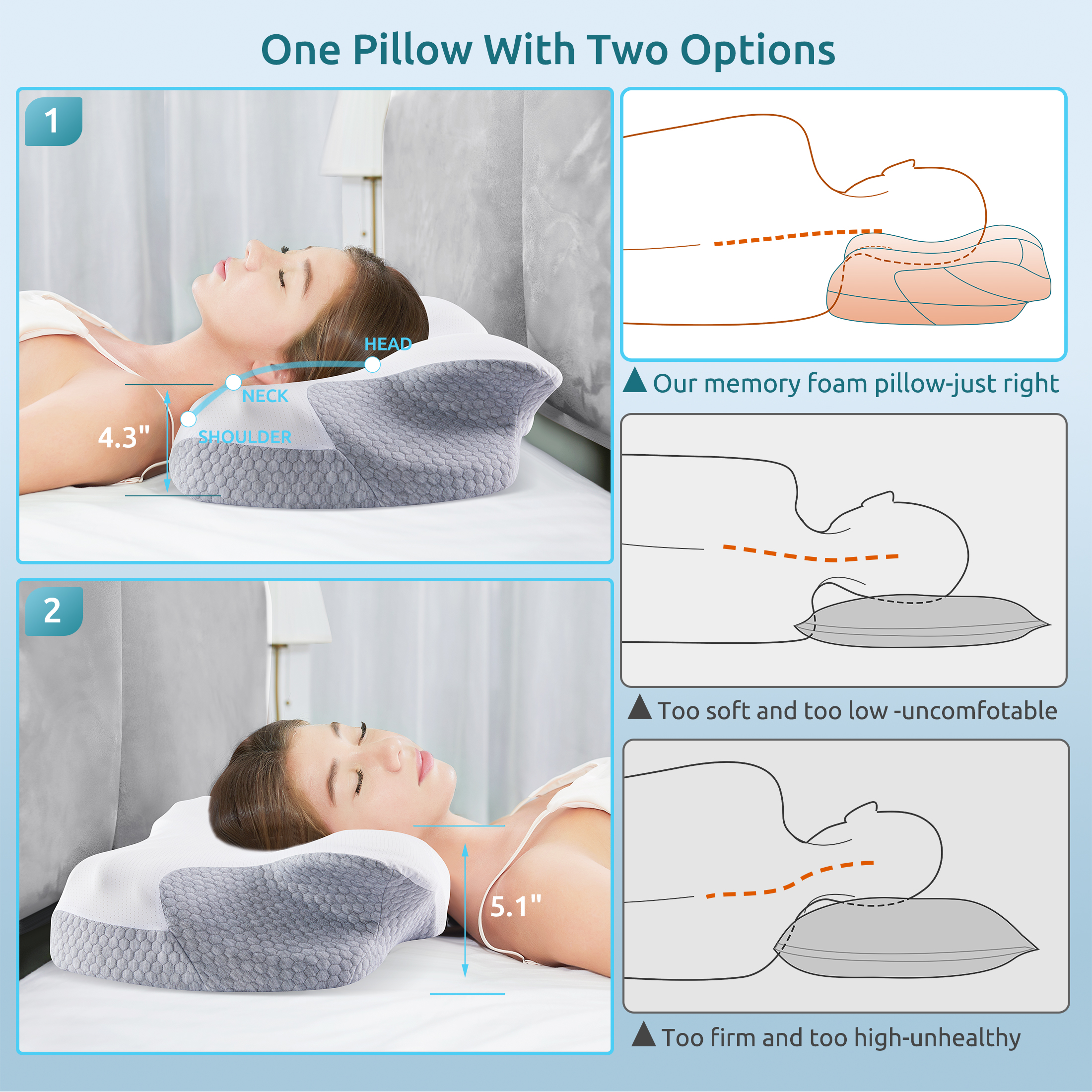 Moonorah Cervical Memory Foam Pillow Queen photo 5