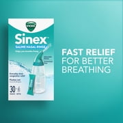 Vicks Sinex Saline Nasal Rinse + Packets, Nasal Decongestant for Sinus Relief, 30 Count