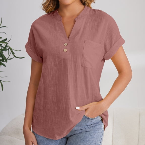 Purple Womens Tops Women's Fashion Casual V Neck Button Down Short Sleeve Top T Shirts for Women