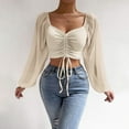 thumbnail image 2 of Tops for Women Trendy Button up Jacket Long Sleeve T Shirt Women Blouse Floral Long Sleeves Lady Apparel Super Athletic Top Sleeve Women's Blouses with Short Sleeves Blouse Casual Junior Beige S, 2 of 8