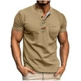 thumbnail image 2 of HAOTAGS Men's Vintage Button Collar Shirts Summer Pullover Tops Casual Outdoor Short Sleeve T Shirt Khaki Size L, 2 of 6