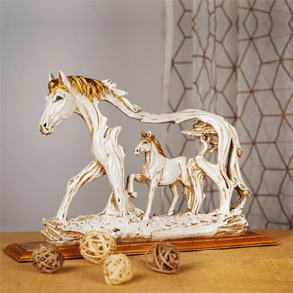 Yirtree Desktop Figurine Delicate Workmanship Gorgeous Artwork Micro Decor Standing Galloping Horse Resin Statue for Home