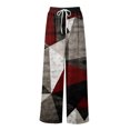 thumbnail image 4 of Women’s Loose Fit Geometric Print Wide Leg Pants with Elastic Drawstring Waist and Functional Pockets for Summer Casual Wear Wine 2XL, 4 of 8