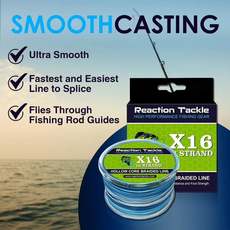 white braided fishing line 8X- No Fade- Ultra Performance 8 Strand anglers depend on PowerPro to provide a fish Reaction Tackle Hollow Core -