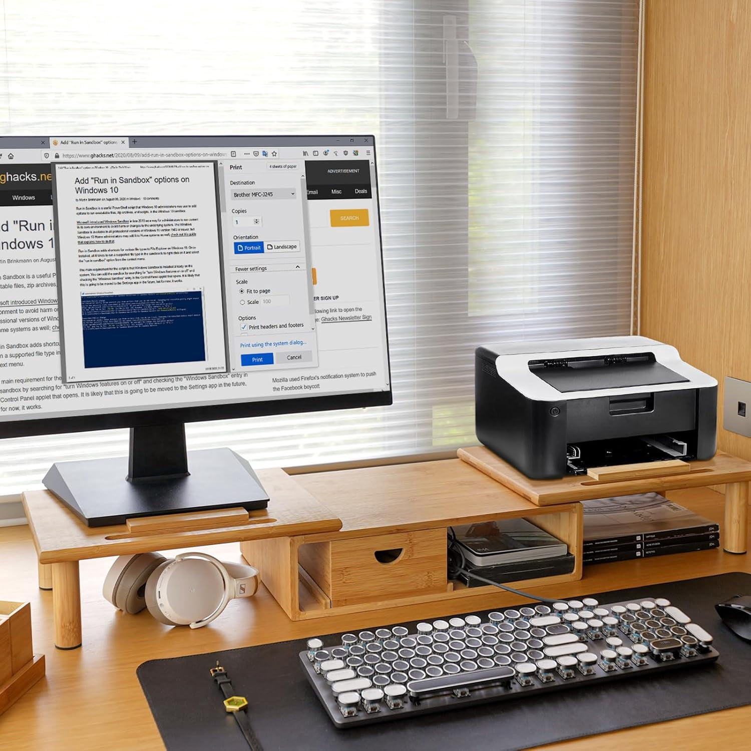 Dual Monitor Stand Riser with Drawer for Desk Laptop Shelf Adjustable Length Angle  Computer Stand for 2 or 3 Monitors Screen PC TV Natural