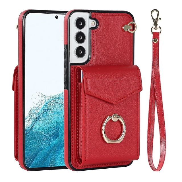 Elegante funda multifuncional tipo cartera para Samsung S23 Plus con correas, ranura para tarjetas, soporte para anillo, protección para cámara, material de PU, a prueba de golpes, antigolpes.