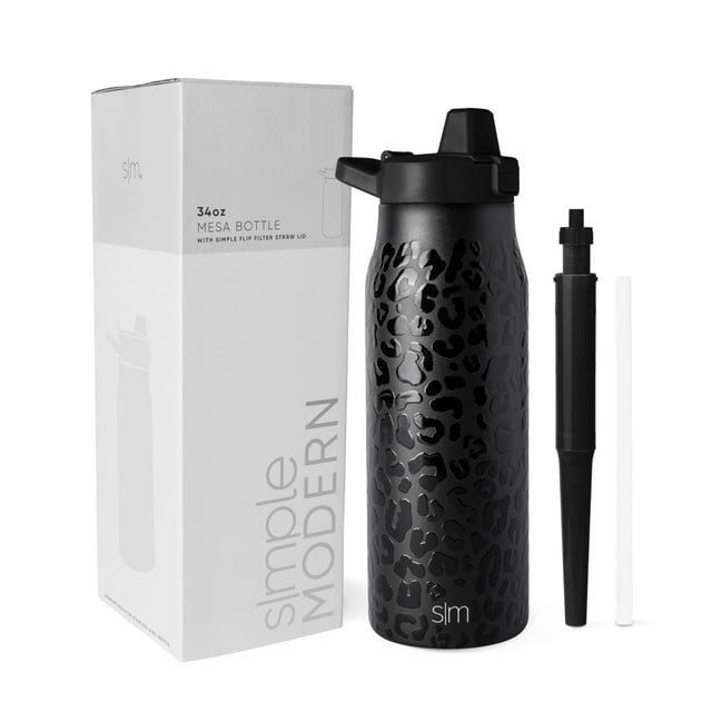 Botella de agua simple, moderna, filtrada, inoxidable, 1 litro, Black Leopard