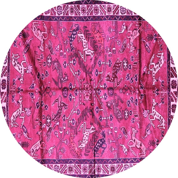 Ahgly Company Indoor Round Animal Pink Traditional Area Rugs, 5' Round
