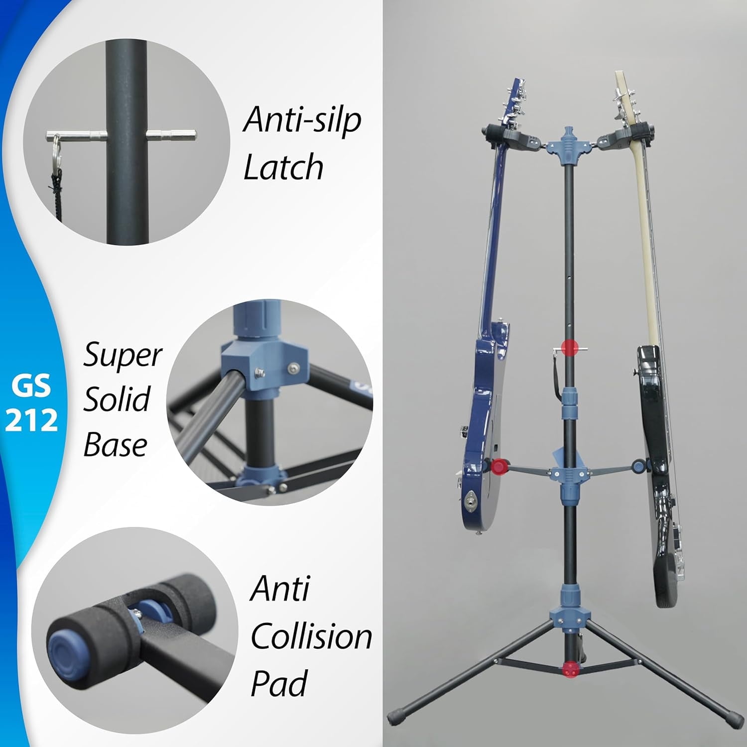 Folding Dual Guitar Stand with Auto-Lock System and Soild Tripod, Double/Multiple Guitar Stand/Holder/Rack for Single Bass, Acoustic, Electric, Classical Guitar or Ukulele