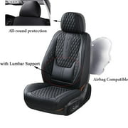 Coverado Black Car Seat Covers Full Set, Waterproof Faux Leather Auto Seat Protectors with Lumbar Support, Luxury Automotive Interior Accessories Universal Fit Most Cars SUV Trucks