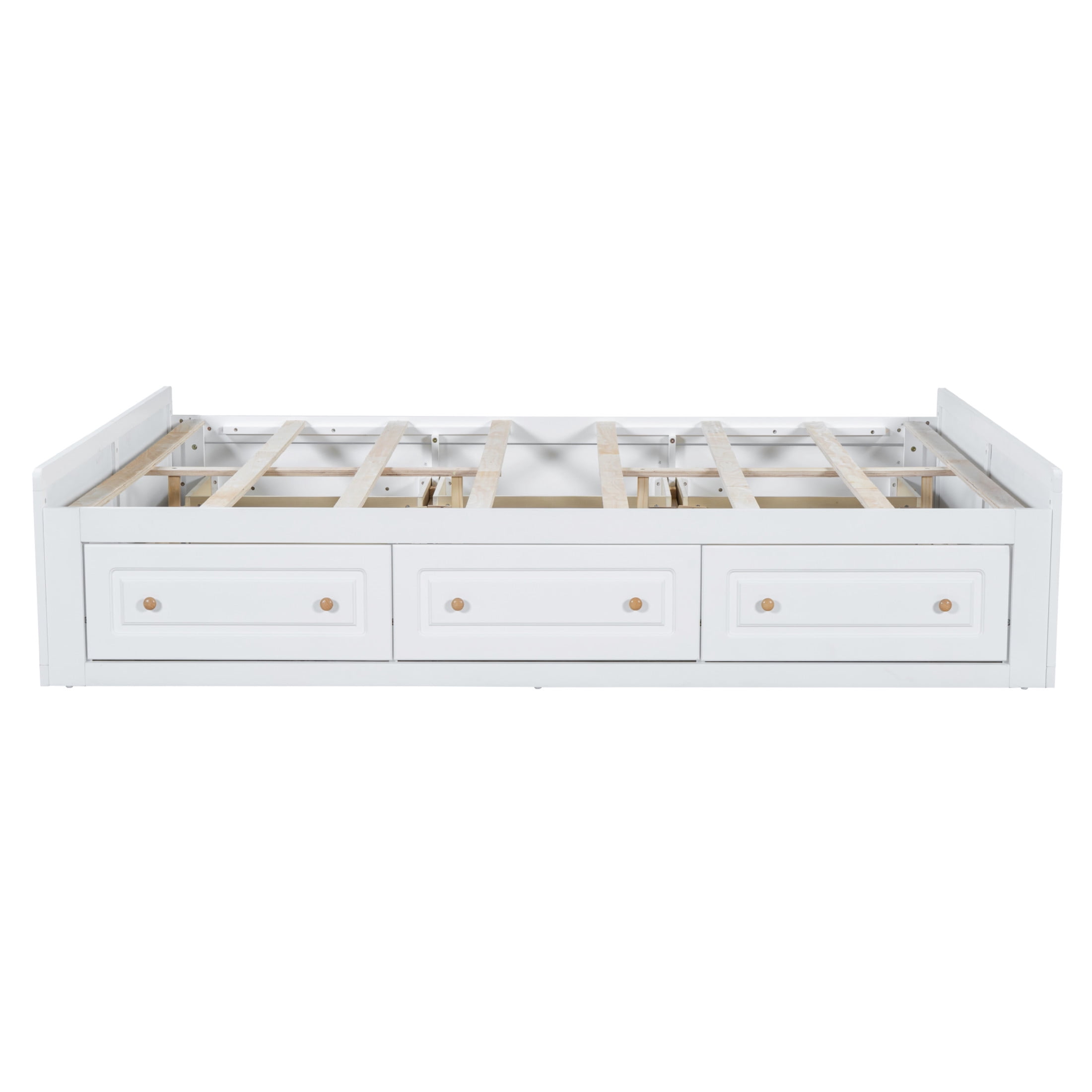 Noble House Elfield Queen Size Wood Platform Bed Frame with Storage Drawers, Solid Wood Slat Support, White