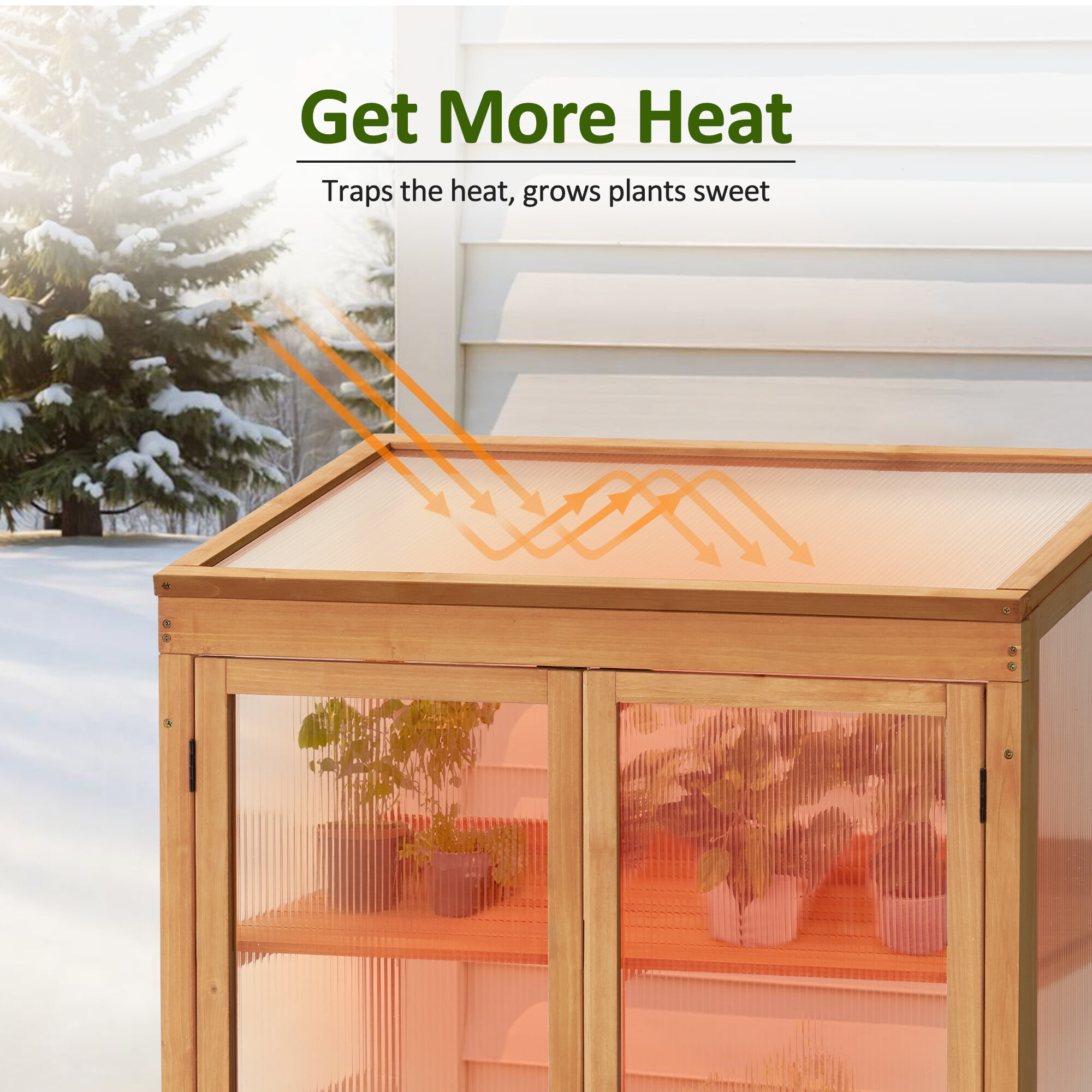 MCombo Greenhouse Wooden Cold Frame Greenhouse, Garden Portable Mini Greenhouse Cabinet, Raised Flower Planter Shelf Protection 0760