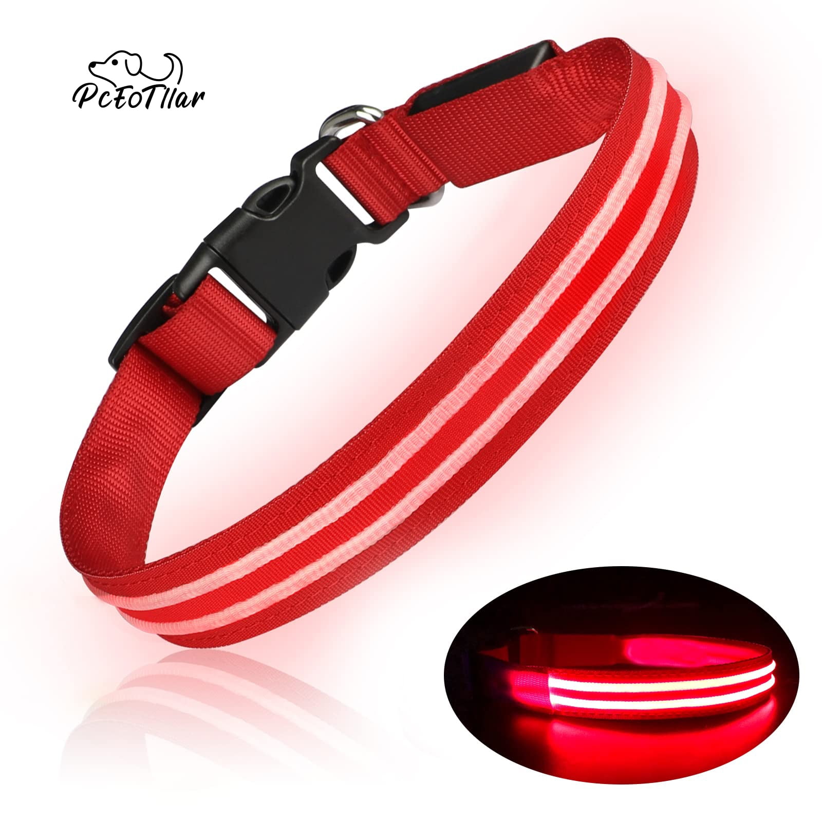 PcEoTllar Flashing LED Dog Collar Waterproof Rechargeable for Night