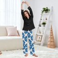 thumbnail image 6 of Dailycode Women's Pajama Pants Wide Leg Lounge Pj Bottoms With Pockets Blue Flowers with Petals, 6 of 7