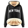thumbnail image 2 of New York Fleece Lined Hoodies for Women Winter Long Sleeve Thick Warm Hooded Sweatshirt Pullover Tops, 2 of 3