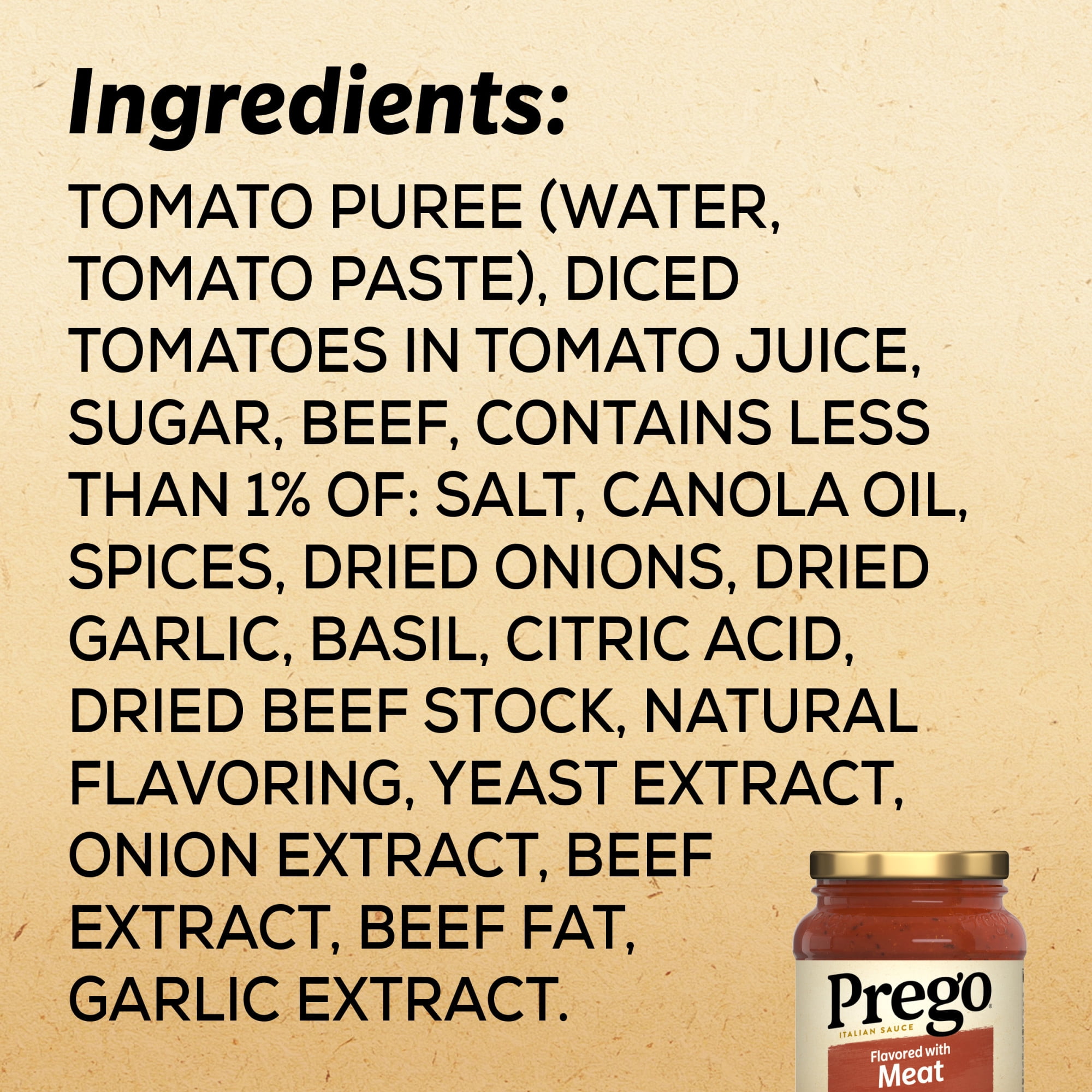 Prego Italian Tomato Spaghetti Sauce flavored with Meat, 14 oz Jar