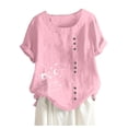 thumbnail image 1 of Pompotops Womens Casual Loose Button Linen Plus Size Daily Boho Tanic T-Shirt Blouse Tops, 1 of 4