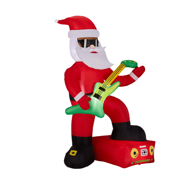 Alvantor 7.2 ft Black Santa Christmas Inflatable Playing Electric Guitar with 4 LED Lights, Red