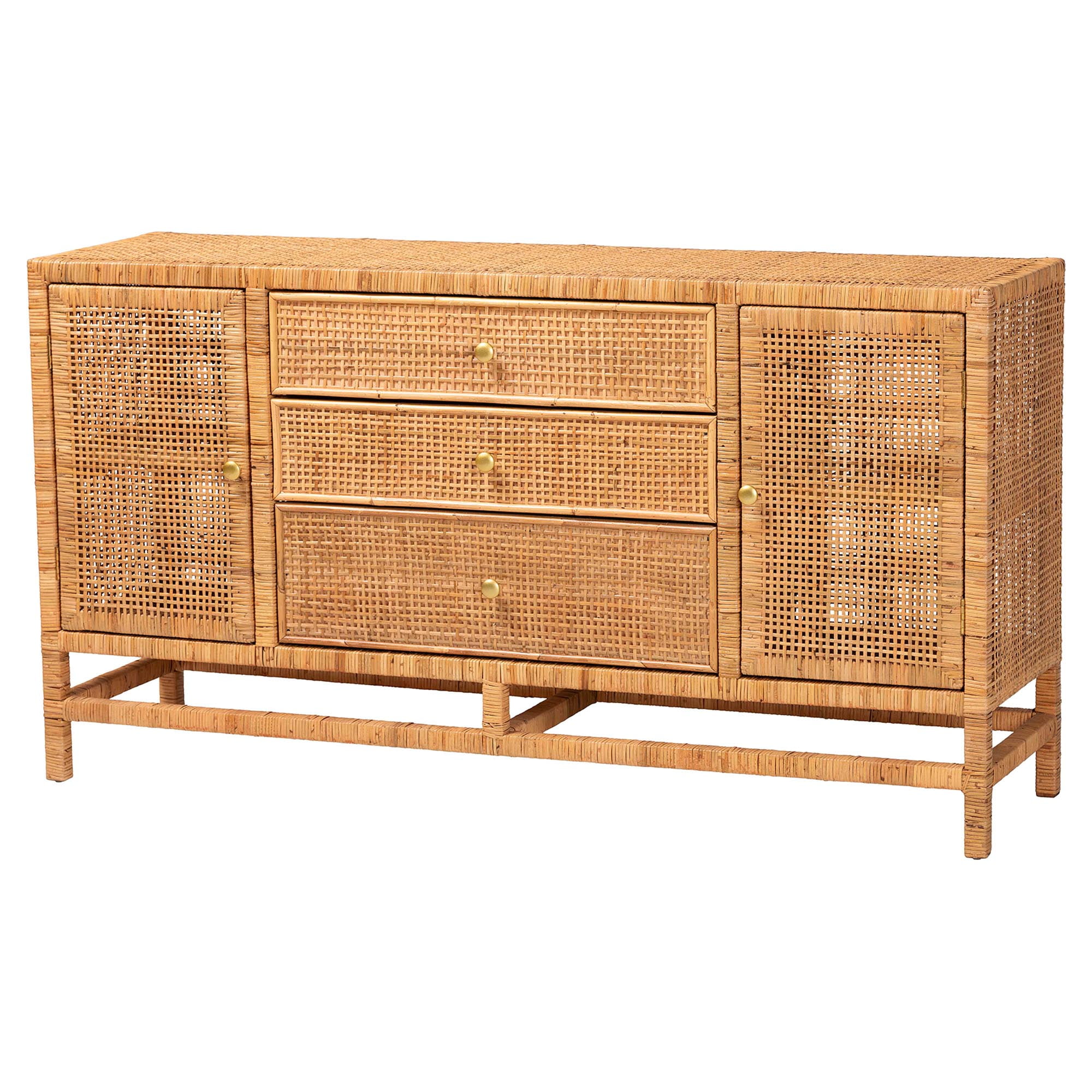 bali & pari Vivan Boho Storage Cabinet, 3-Drawer, 4-Shelf, Honey