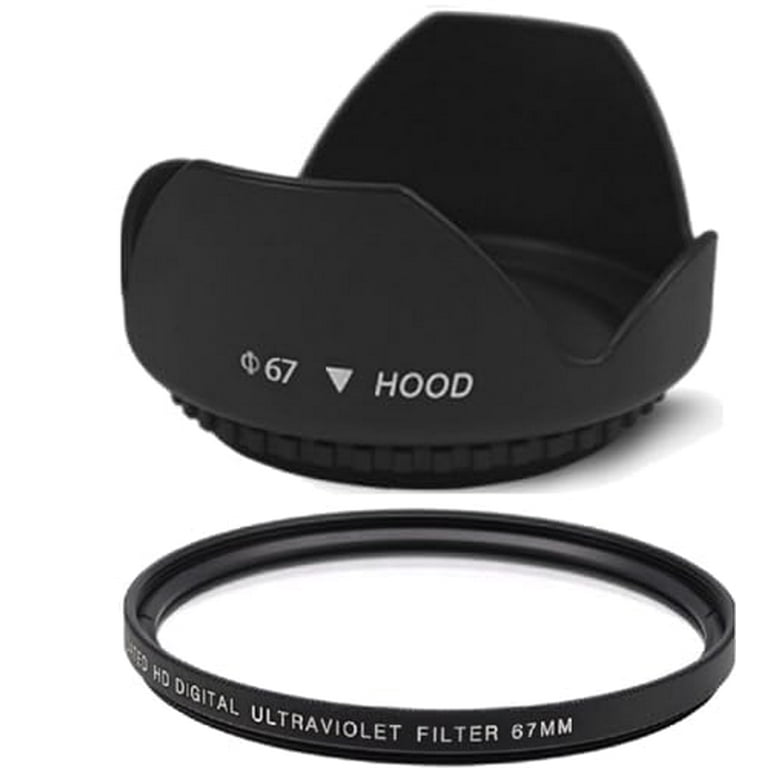 Acuvar 67mm Digital Tulip Flower Lens Hood and 67mm UV Filter for