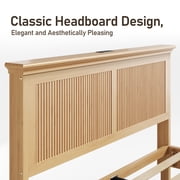 Fluest Queen Solid Wood Bed Frame with High Headboard and Charging Station, Natural Finish
