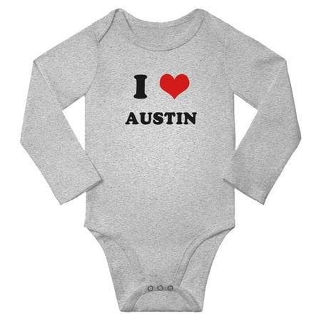 

I Heart Austin Love Cute Baby Long Bodysuit Romper (Gray 6-12 Months)