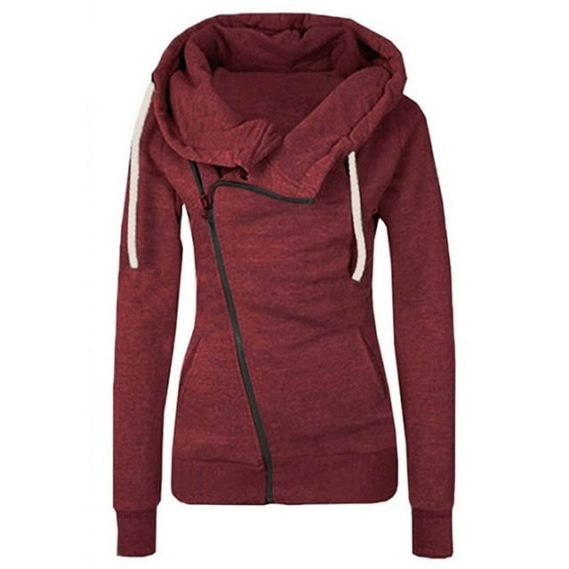 Meichang Sweat à Capuche en Polaire pour Femmes 2023 Tendance avec Fermeture Éclair Latérale, Col à Revers Amincissant, Décontracté, Uni, Automne, avec Poches